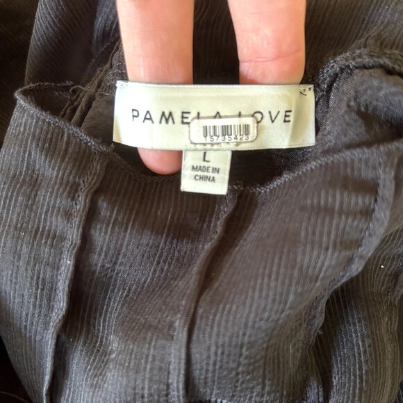 PAMELA LOVE Sheer Maxi Tiered Dress Black Long Sleeves Wednesday Goth Emo Size L - Picture 3 of 14